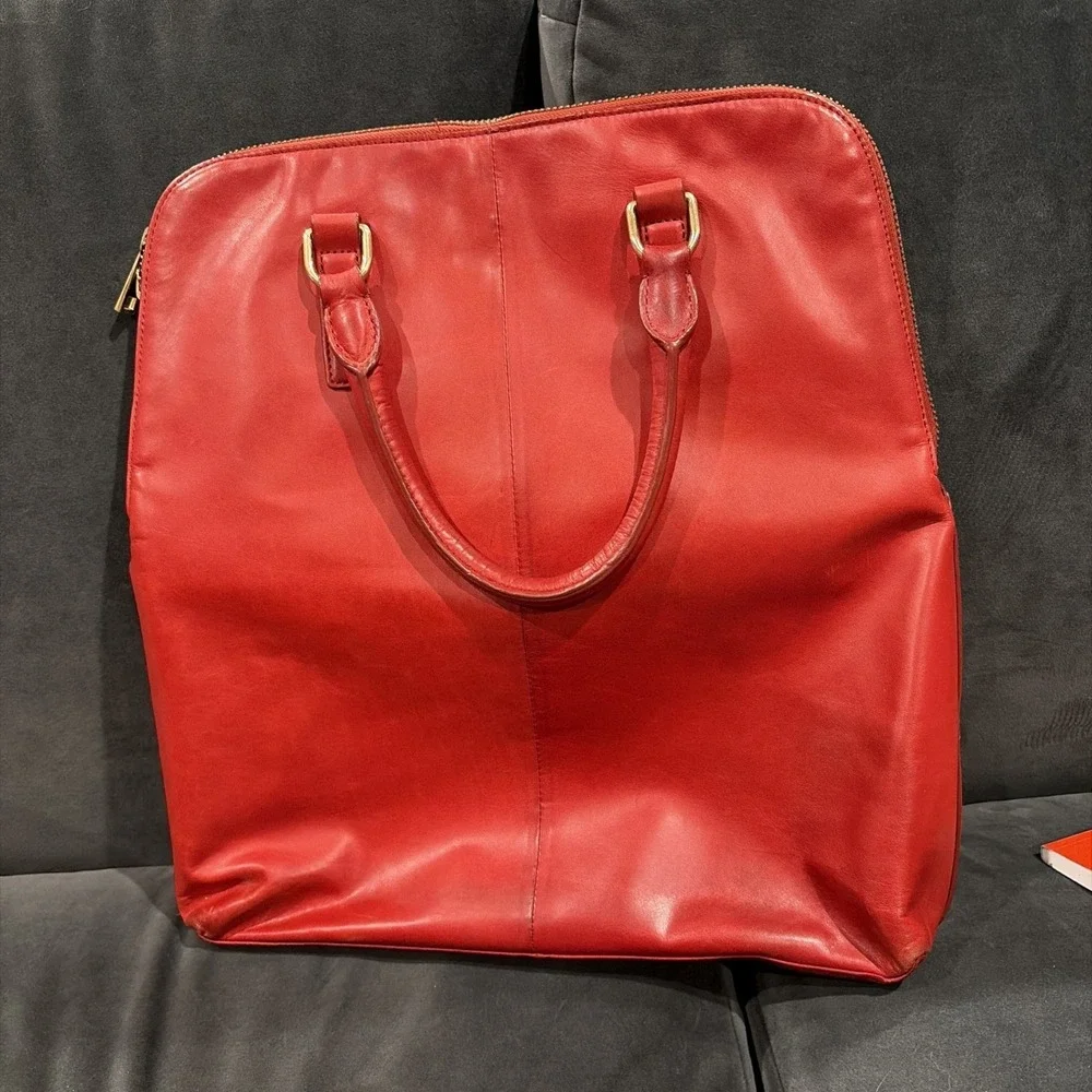 J Crew Vintage Red Leather Laptop Or HandBag Large- Classic, Old Money, Academia
